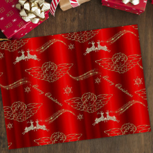 Golden Angelic Splendour: Red & Gold Christmas Tissue Paper