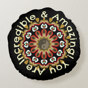 Golden Angels Yin Yang Mandala Round Cushion