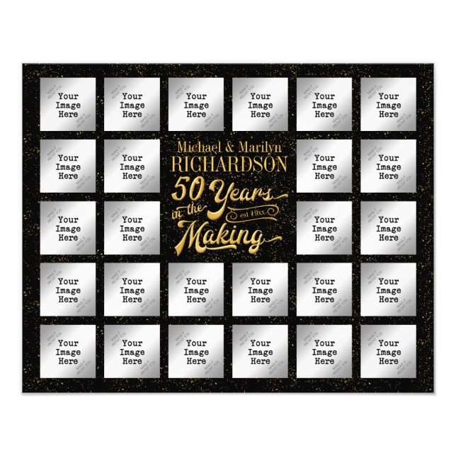 Golden Anniversary 26 Photo Collage, Gold Confetti Print (Front)