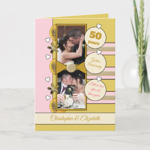 Golden Anniversary 50 years gold and pink photo Card