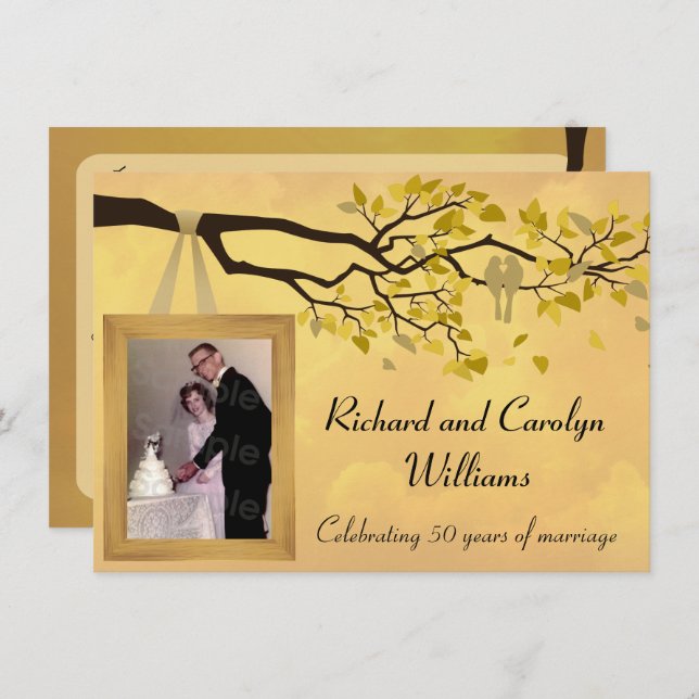 Golden Anniversary 50th Love Birds Invitation (Front/Back)