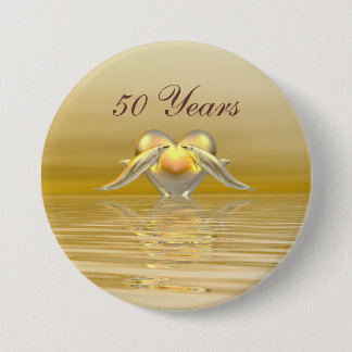 Golden Anniversary Dolphins and Heart 7.5 Cm Round Badge