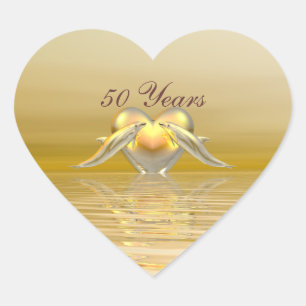 Golden Anniversary Dolphins and Heart Heart Sticker