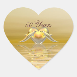 Golden Anniversary Dolphins and Heart Heart Sticker