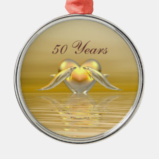Golden Anniversary Dolphins and Heart Metal Tree Decoration