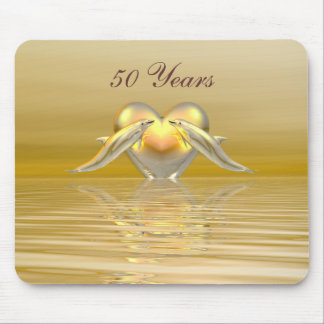 Golden Anniversary Dolphins and Heart Mouse Pad