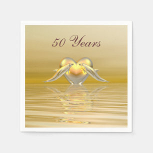 Golden Anniversary Dolphins and Heart Napkin