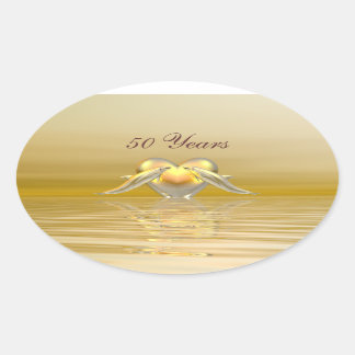 Golden Anniversary Dolphins and Heart Oval Sticker