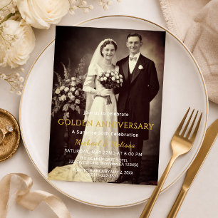Golden Anniversary Elegant Photo Invitation