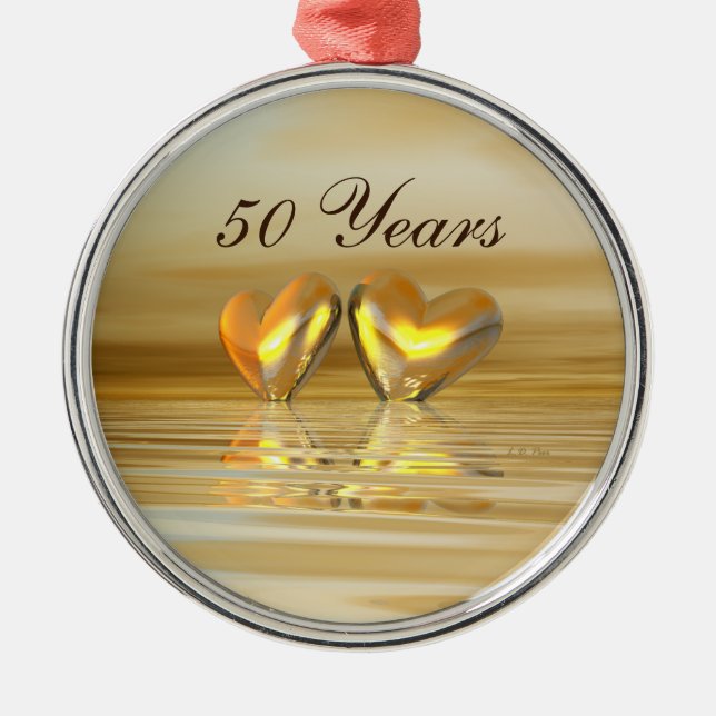 Golden Anniversary Hearts Metal Ornament (Front)