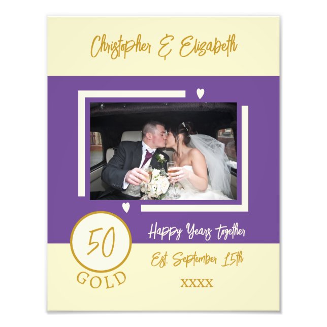 Golden anniversary personalised names purple photo print (Front)