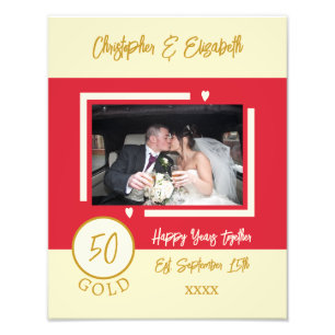 Golden anniversary personalised names red photo print