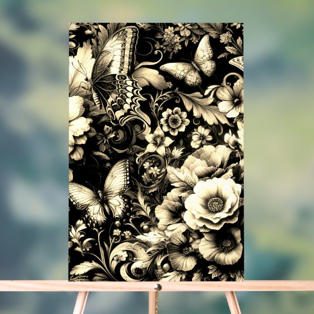  Golden Antique Floral with Butterflies  Acrylic Sign (Neutral)