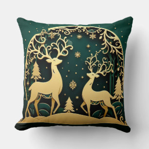 Golden Antler Grove – Snowflake Arch Cushion