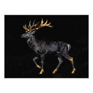 Golden Antlered Stag on Black Photo Print