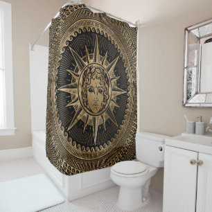 Golden Apollo Sun God on Greek Key Ornament Shower Curtain