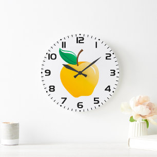 Golden Apple Bright Yellow Fruit Large Clock