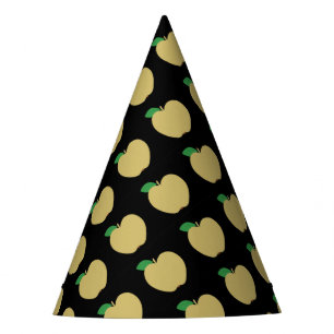Golden Apple on Black Party Hat