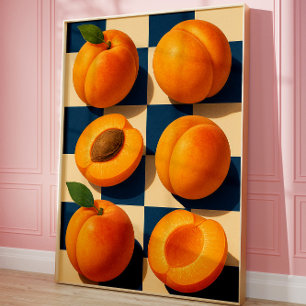 Golden Apricot Checkerboard Art Print, Kitchen  Poster