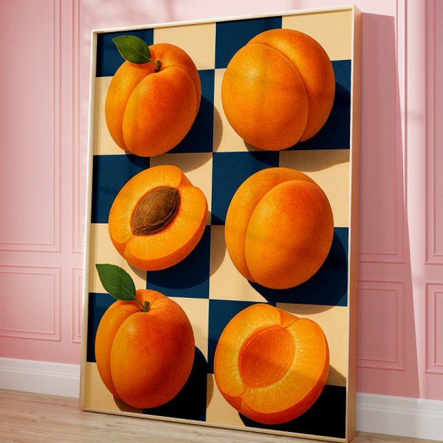 Golden Apricot Chequerboard Art Print, Kitchen  Poster (Apricots)
