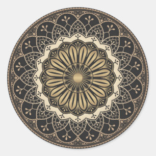 Golden arabesque mandala pattern  classic round sticker