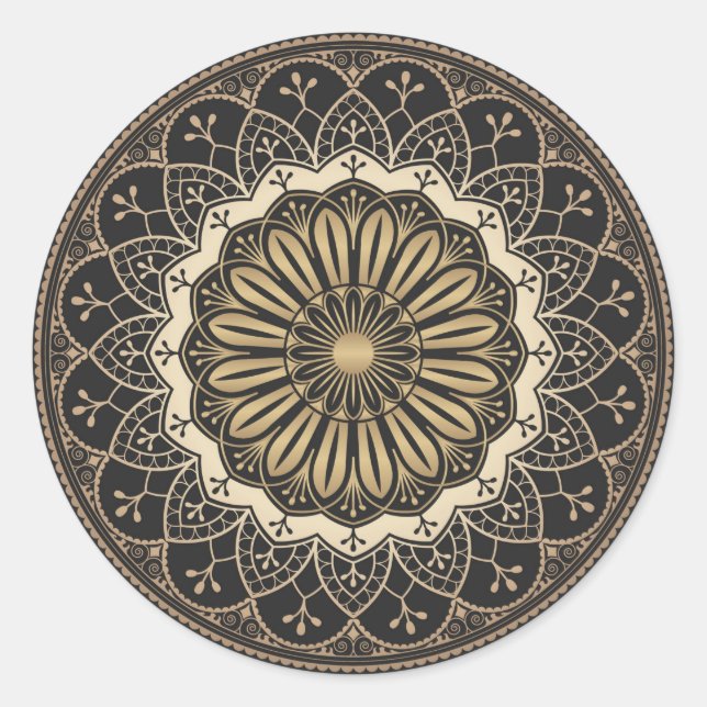 Golden arabesque mandala pattern  classic round sticker (Front)