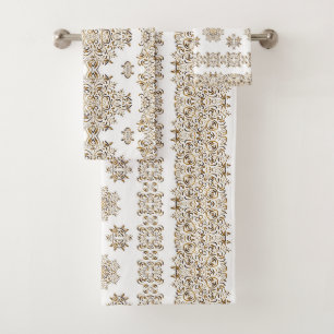 Golden arabic pattern bath towel set