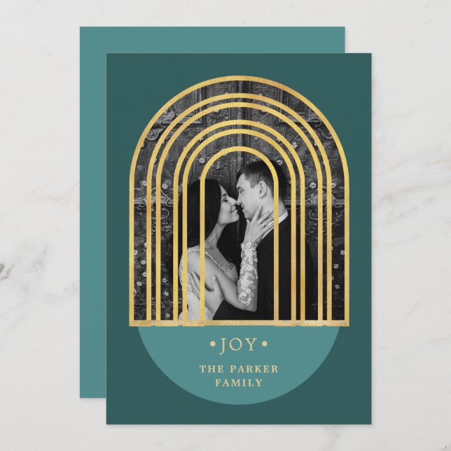 Golden Arch | Deep Green Christmas Photo Holiday Card (Front/Back)