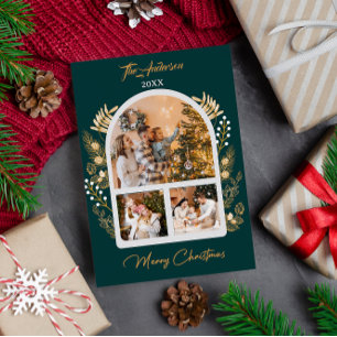 Golden Arch Photo Holiday Greenery Christmas  Invitation