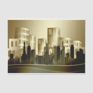 Golden Architectural Cityscape Abstract Decoupage Tissue Paper