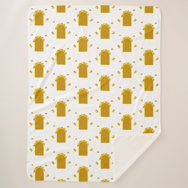  Golden Archway Portal – Minimalist Abstract Sherpa Blanket (Front)