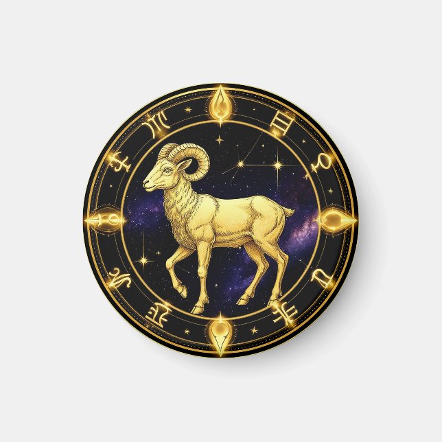 Golden Aries Zodiac Circle With Ram Magnet (Front)