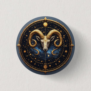 Golden Aries Zodiac Shield 3 Cm Round Badge