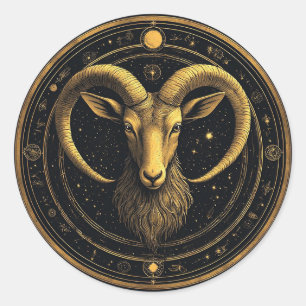 Golden Aries Zodiac Shield Classic Round Sticker