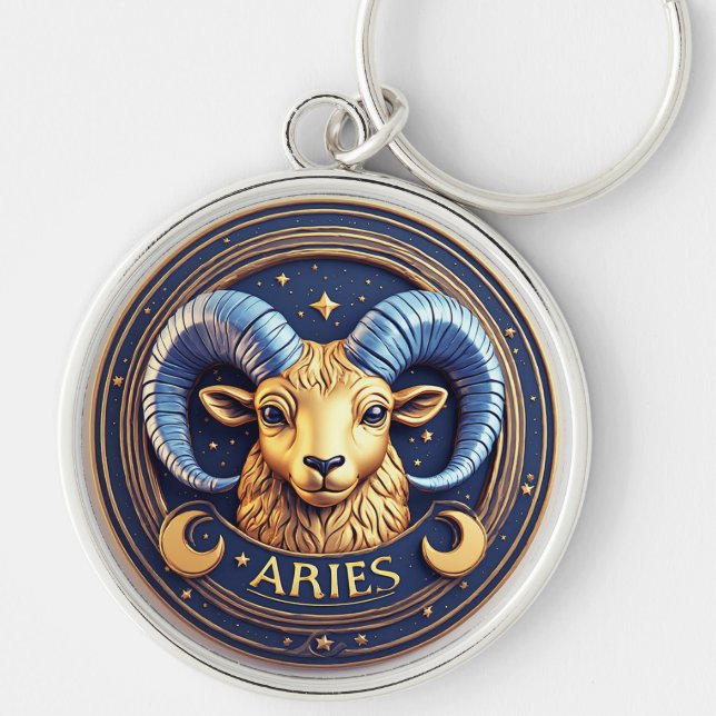 Golden Aries Zodiac Shield Key Ring (Front)