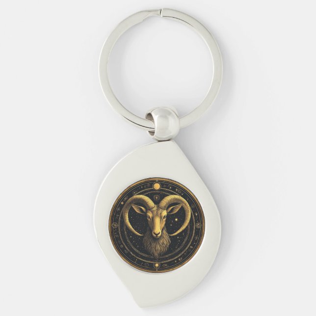 Golden Aries Zodiac Shield Key Ring (Front)