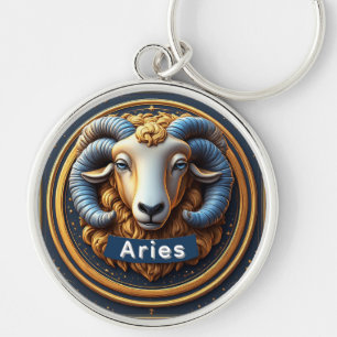 Golden Aries Zodiac Shield Key Ring