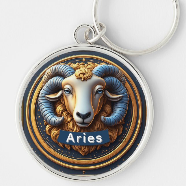 Golden Aries Zodiac Shield Key Ring (Front)