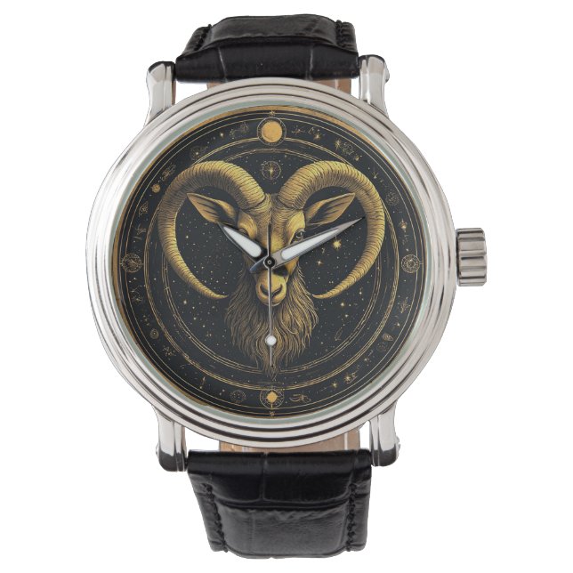 Golden Aries Zodiac Shield Watch (Front)