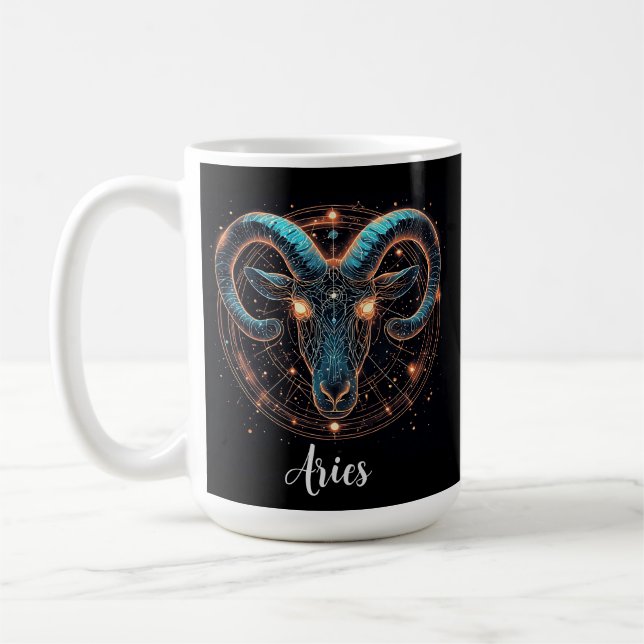 Golden Aries Zodiac Symbol With Ornaments Coffee Mug (Left)