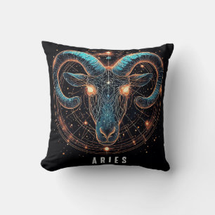 Golden Aries Zodiac Symbol With Ornaments Cushion