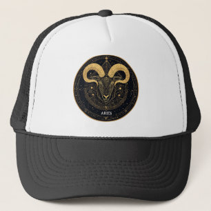 Golden Aries Zodiac Symbol With Ornaments Trucker Hat