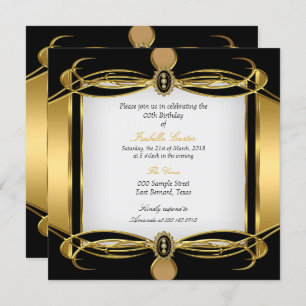 Golden Art Deco Black White Pearl Birthday Party Invitation