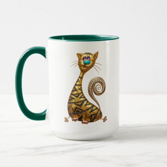 Golden Art Deco Cat Geometric Kitten Art Mug (Left)