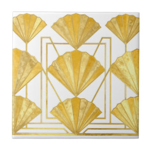Golden Art Deco Fan Pattern Ceramic Tile