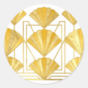 Golden Art Deco Fan Pattern Classic Round Sticker