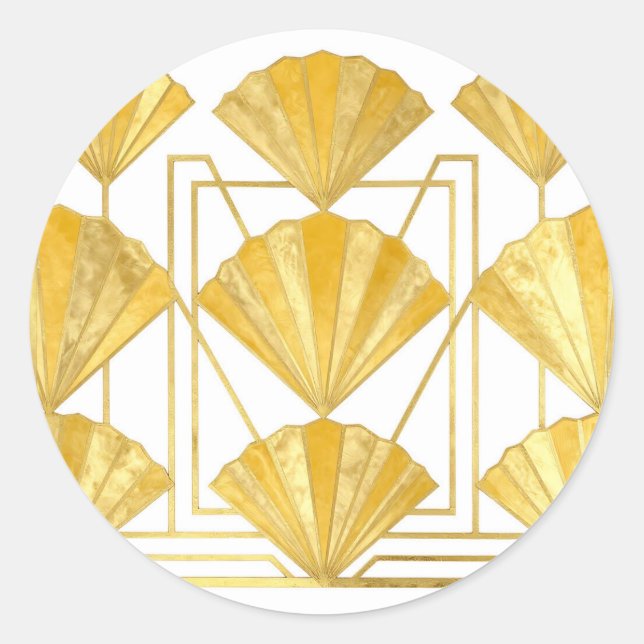 Golden Art Deco Fan Pattern Classic Round Sticker (Front)