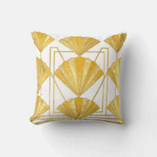 Golden Art Deco Fan Pattern Cushion