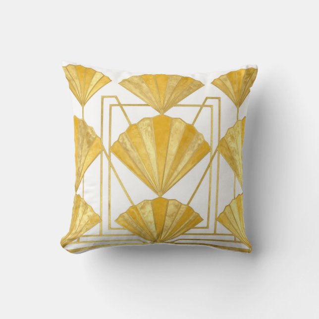 Golden Art Deco Fan Pattern Cushion (Front)