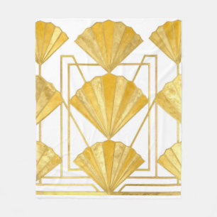 Golden Art Deco Fan Pattern Fleece Blanket